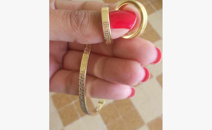 parure or massif neuve boucles et jonc versace