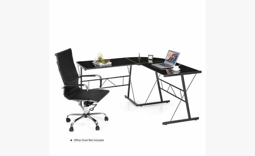 Desk-Black Tempered Glass L shaped Desk Brand New