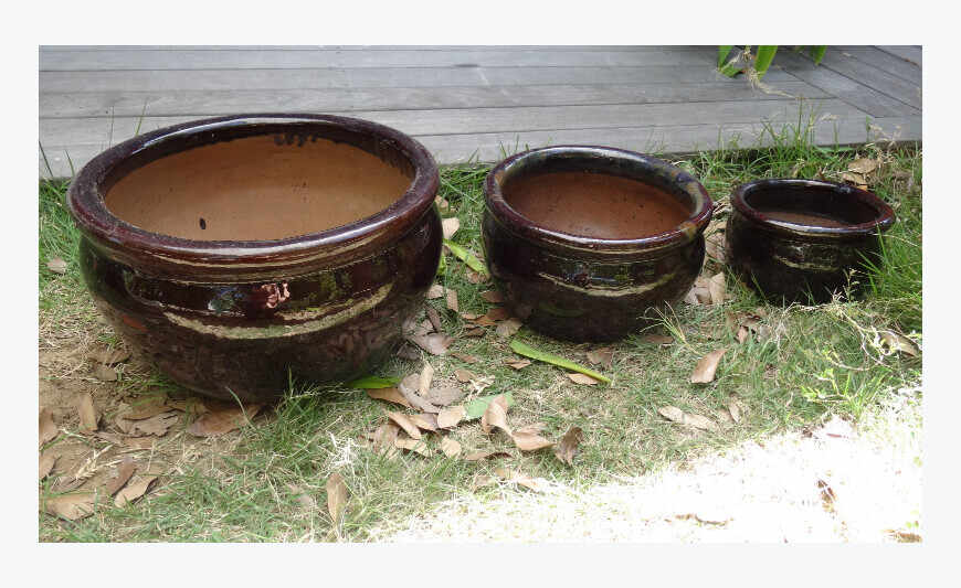 3 pots Mazuvo en terre cuite émaillée