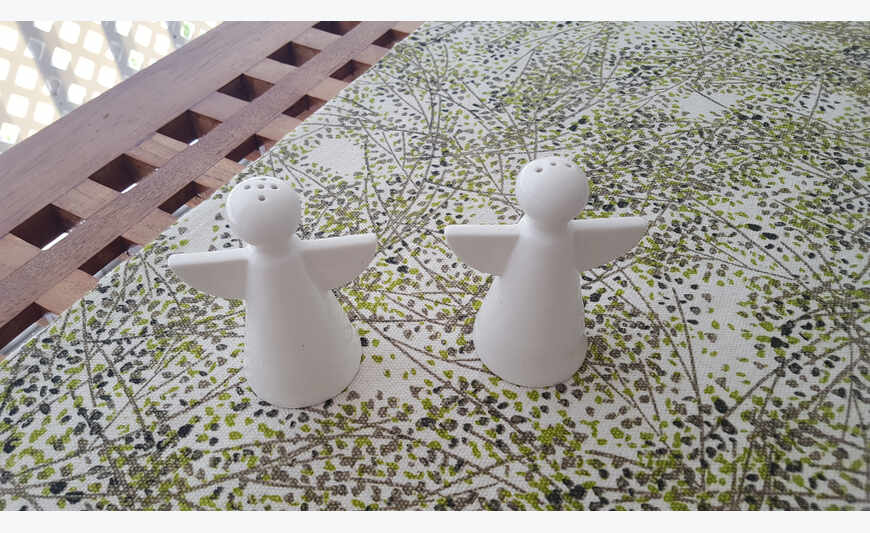 Salière et poivrière blanches forme ange