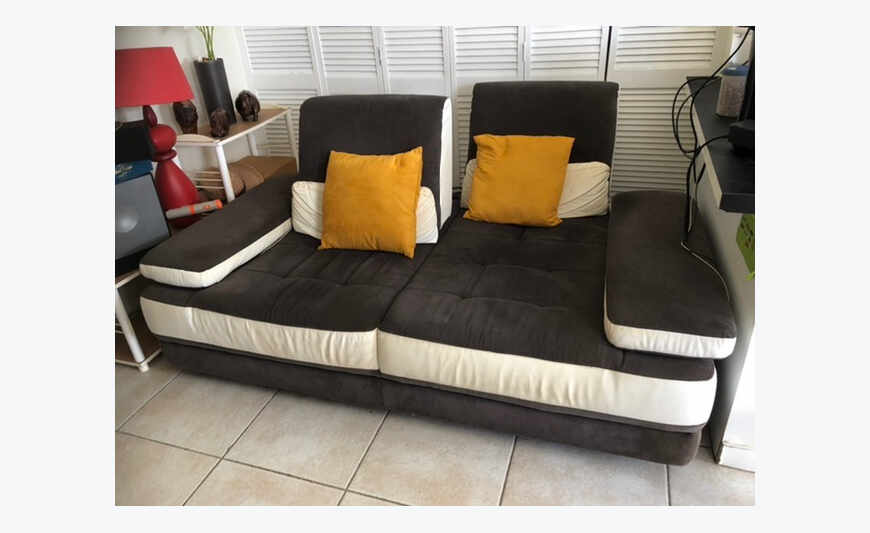 Sofa grey fabric and white leather