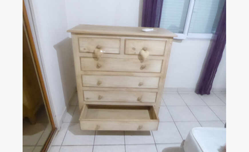 Commode 6 tiroirs bois cérusé blanc
