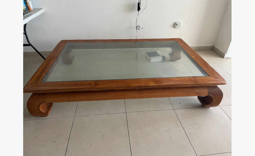 Table basse bois massif et verre