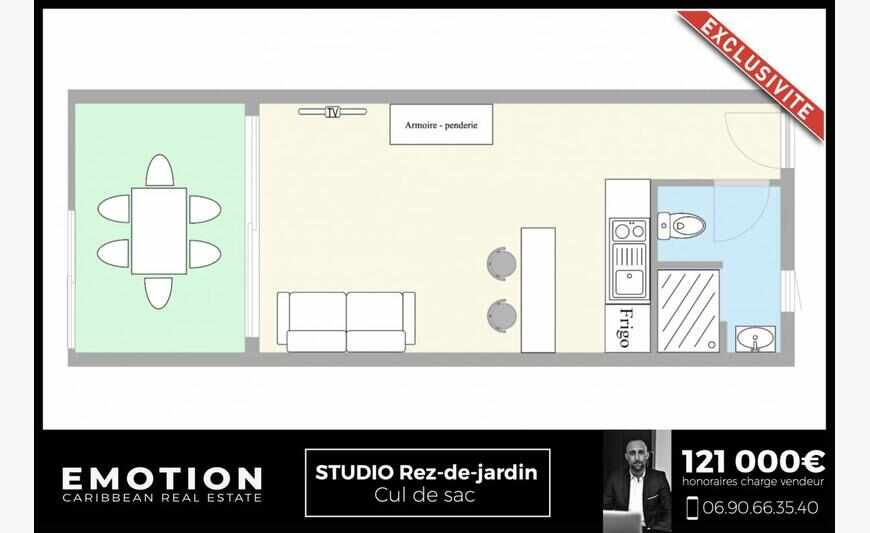 Apt T1 en Rdj 38 m2 carrez- Cul de Sac