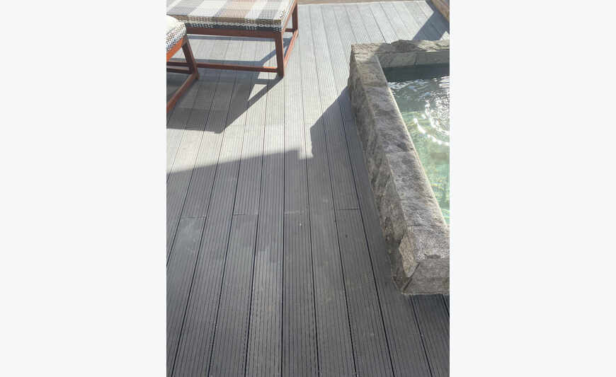 Dark grey resin wood deck