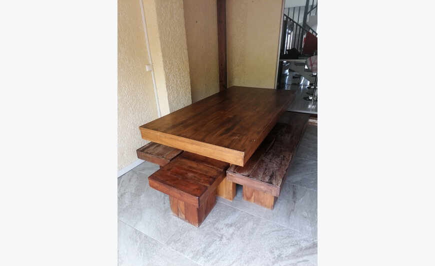 Wooden table + benches