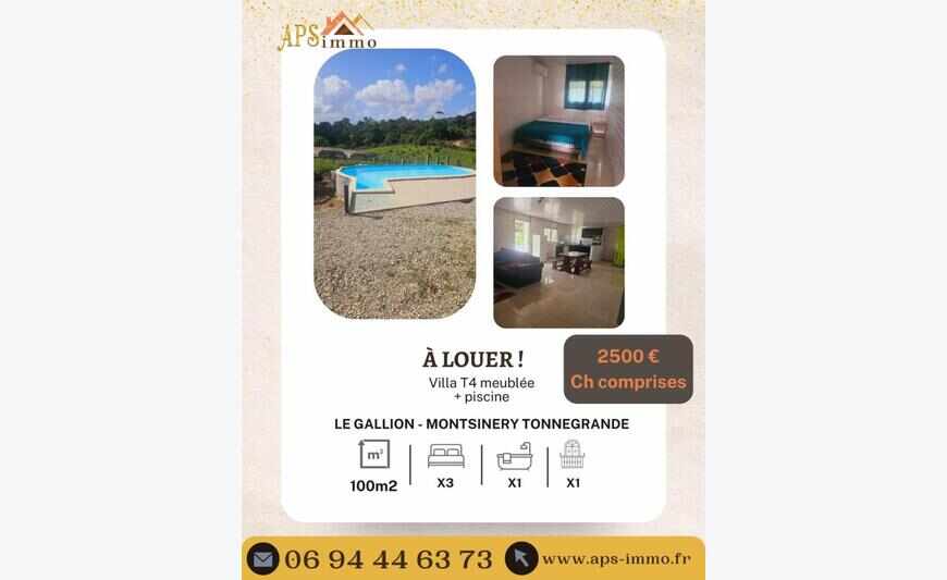 Maison T4 meublée+pisicne Route de l'est 2500Eur Montsinéry