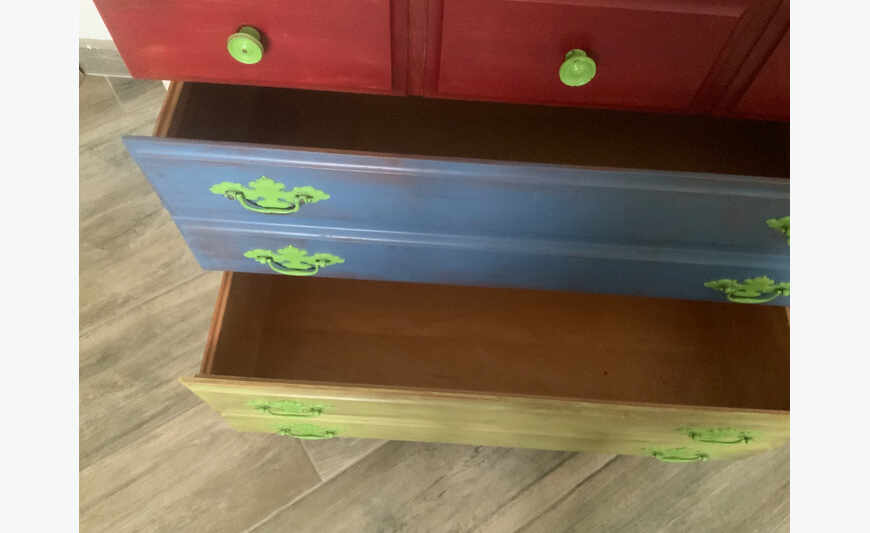 MULTI-COLOURED WOODEN CHEST OF DRAWERS 3 DRAWERS