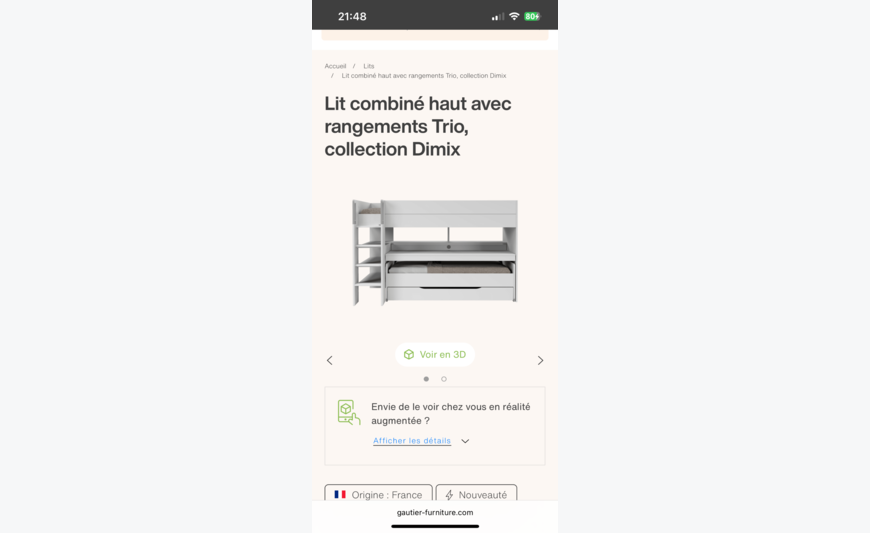 Lit superposé, avec bureau et lit gigogne