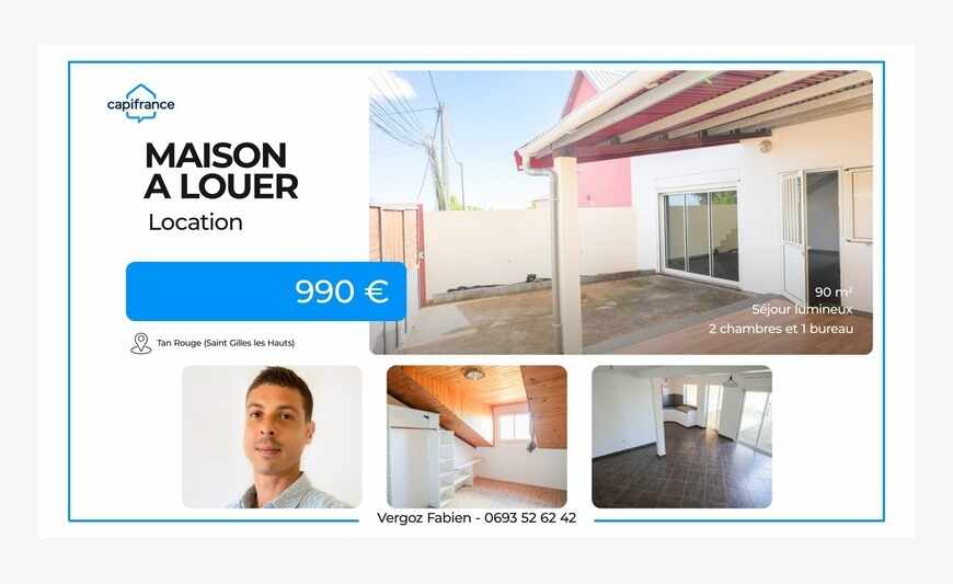 À louer - Maison mitoyenne T3 de 92 m² à Tan Rouge (97435)