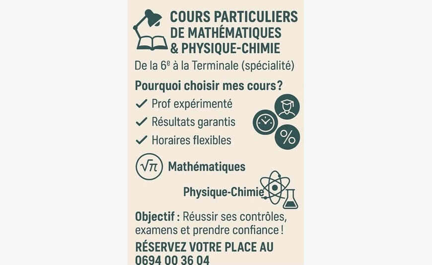 Cours particuliers mathématiques physique chimie