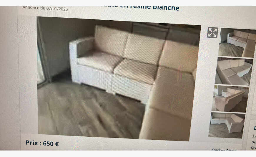 CANAPÉ EN RESINE BLANCHE 5 PLACES AVEC COUSSINS
